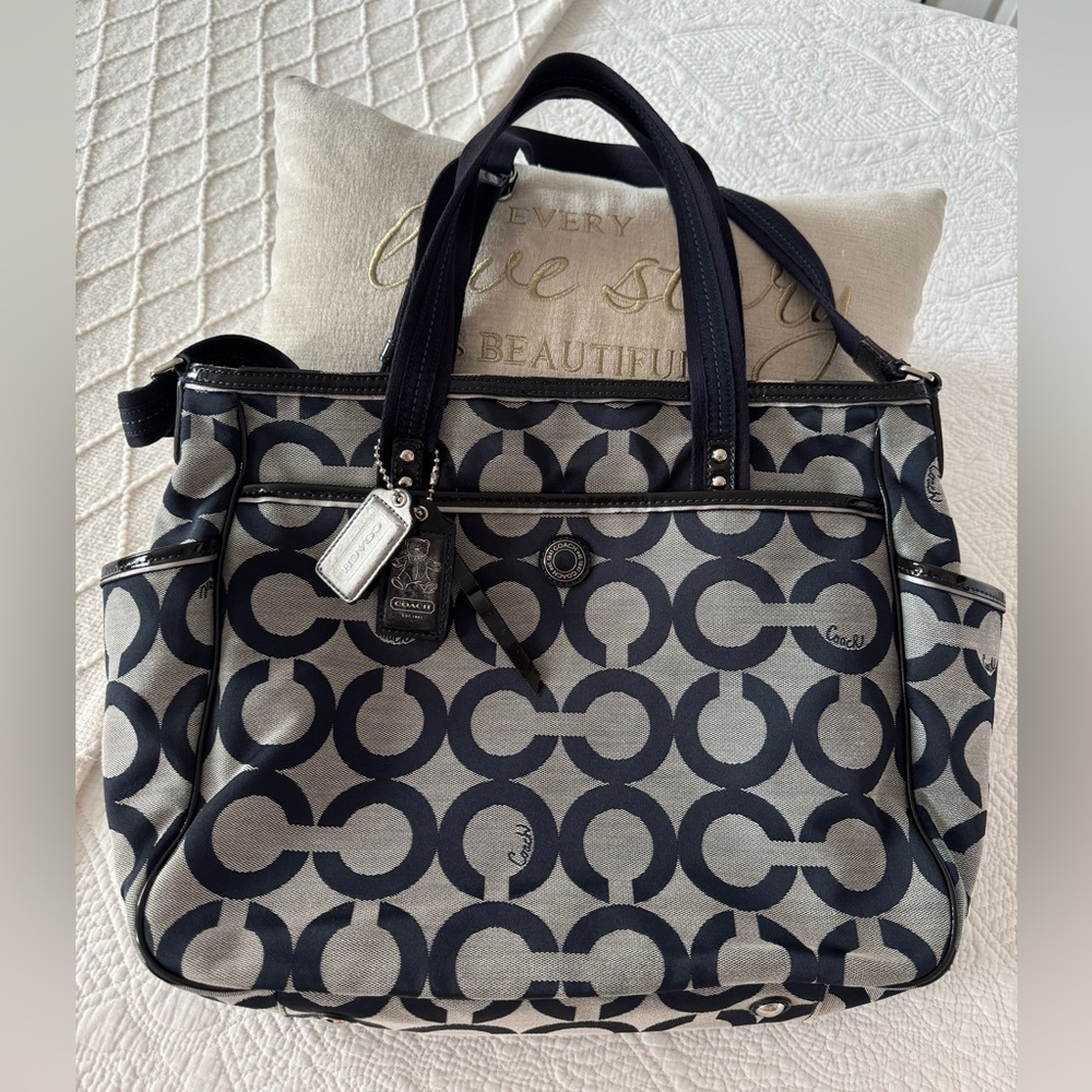Coach Dark Blue and Gray diapers bag - Picture 1 of 16